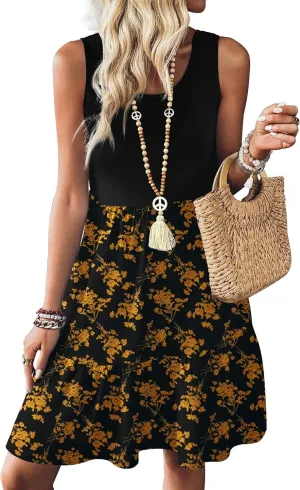 Zeagoo Women Summer Dresses Sleeveless Casual Tank Dress Flowy Tiered Short Beach Dresses Womens Sundress with Pockets